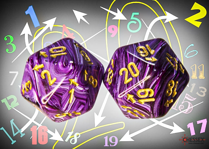 Vortex Purple/gold Countup&down d20 | Single die (1 piece/die)