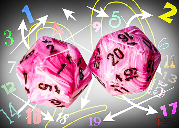Vortex Pink/black Countup&down d20 | Single die (1 piece/die)