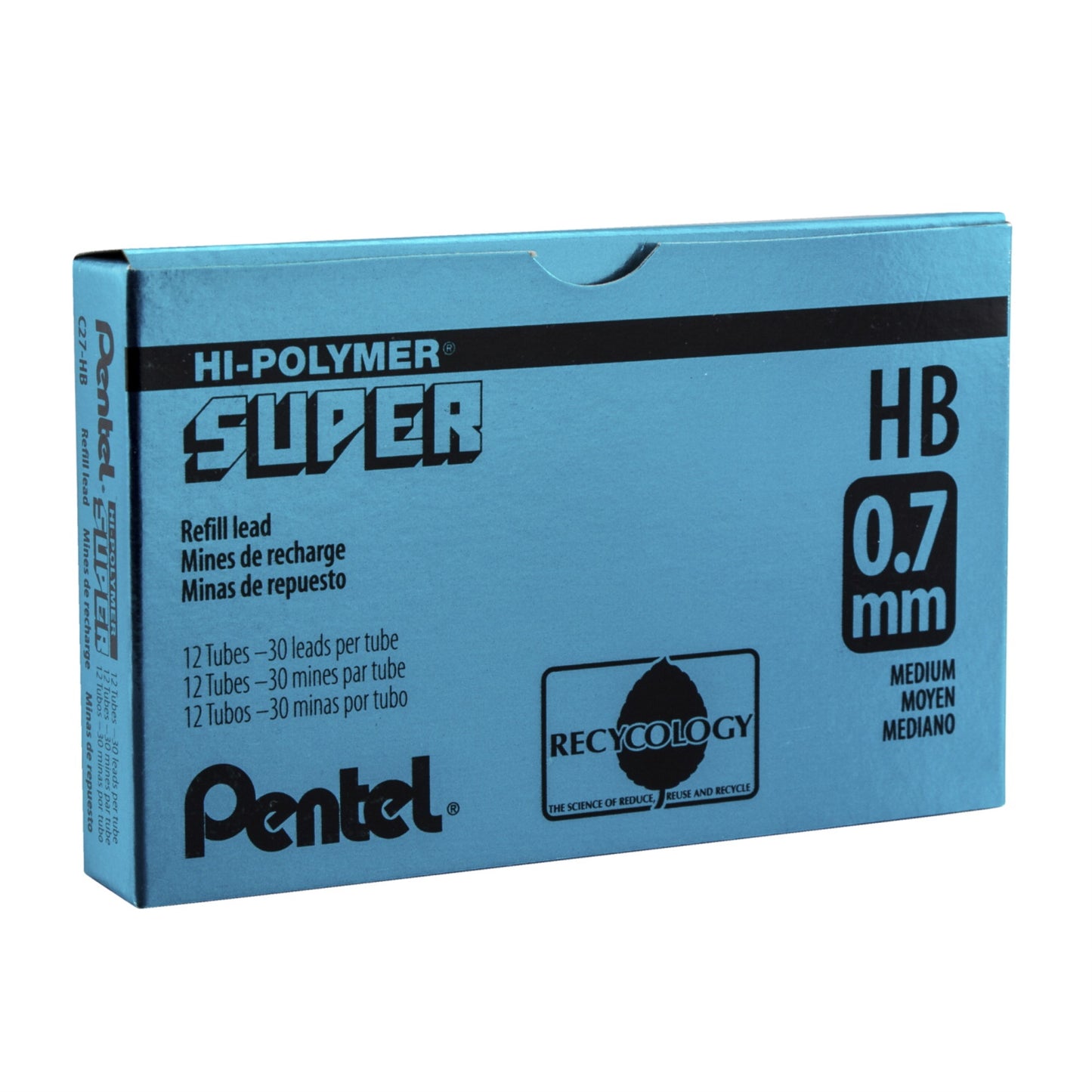 Pentel Super Hi-Polymer Lead Refill, 0.7 Mm Medium Hb, Pack Of 12 Tubes