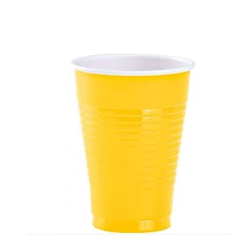 Amscan Premium Yellow Sunshine Plastic Cups (18 Oz) 50 Count - Stackable, Heavy-Duty & Eco-Friendly Party Drinkware, Vibrant Color & Ultimate Durability