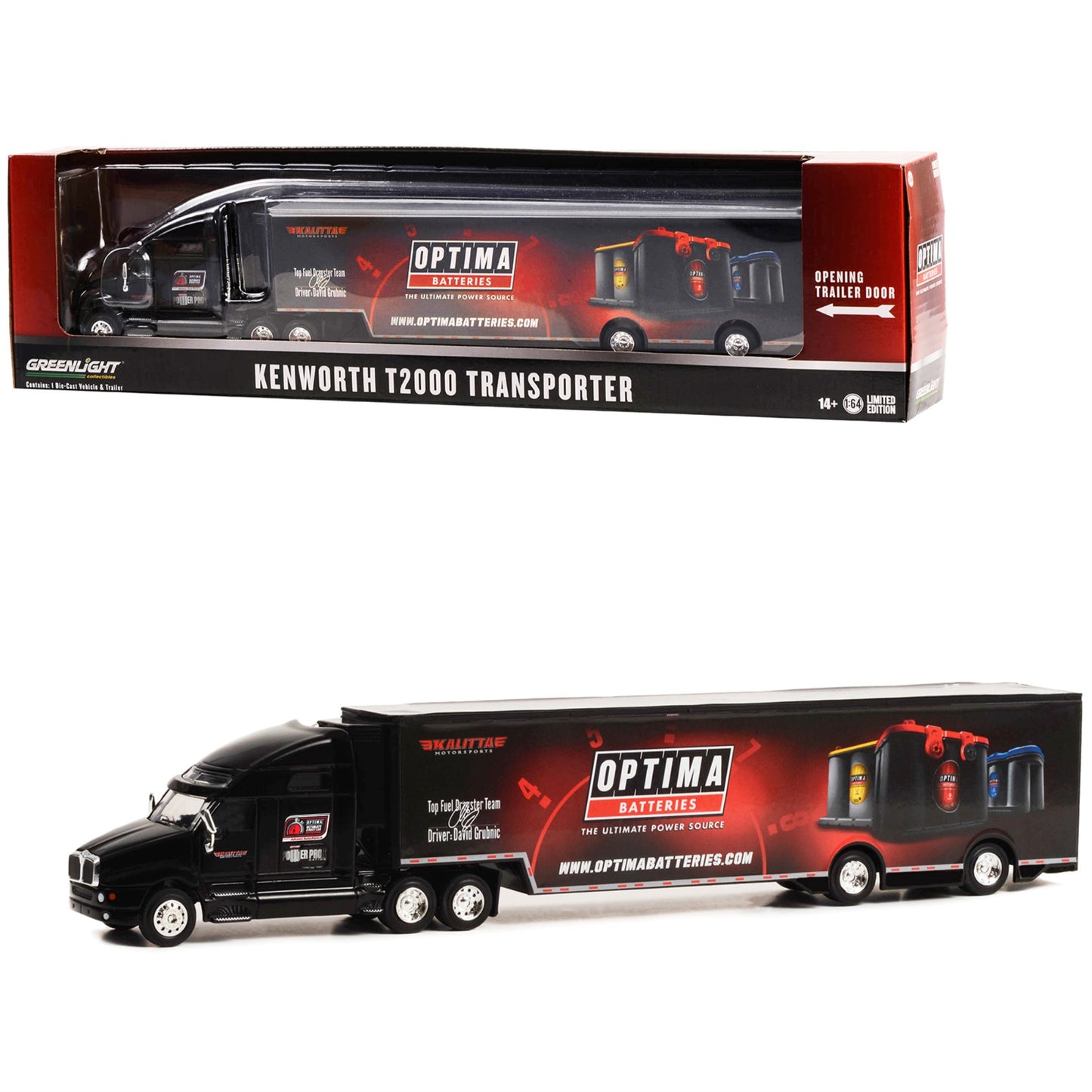 Kenworth T2000 Transporter Black ''Optima Batteries: The Ultimate Power Source'' ''Hobby Exclusive'' Series 1/64 Diecast Model B