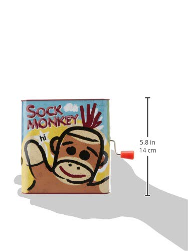 Sock Money Jack in the Box - Timeless Childrens Musical Toy - Colorful Embossed Tin Box and Classic Sock Monkey Design - Age 18