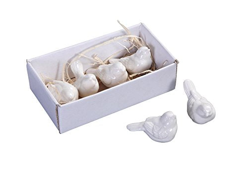 Set Of 6 White Ceramic Birds