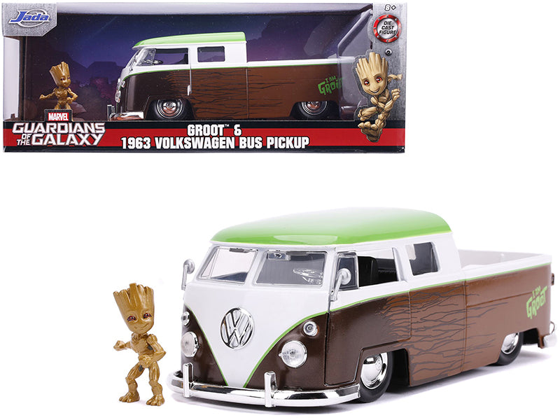 1963 Volkswagen Bus Pickup Truck With Groot Diecast Figurine ''Guardians Of The Galaxy'' ''Marvel'' Series 1/24 Diecast Model Ca