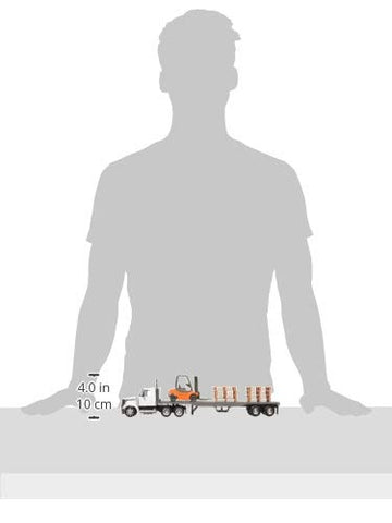NewRay 1:43 Long Haul Trucker - International Lonestar Flatbed with Forklift & Pallets, White, Model 16643, Plastic