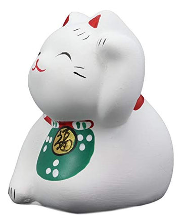 Ebros Japanese Good Luck And Fortune Charm Beckoning Cat Maneki Neko With Baby Bib Miniature Ceramic Figurine 2.5' Tall Welcoming Lucky Cats Symbol (White Maneki Neko)