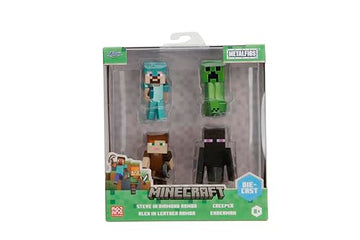 Jada Toys Minecraft MetalFigs 4-Pack - Includes Steve, Alex, Enderman, Creeper - 2.5" - Minecraft V3