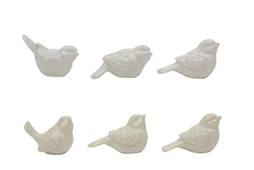 Set Of 6 White Ceramic Birds