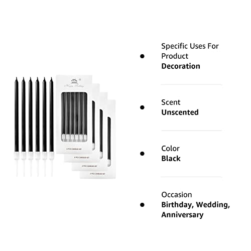 24-Count Black Birthday Candles, Long Thin Cake Candles for Birthday Parties, Celebration, Wedding, Party Cake Cupcake Decoratio