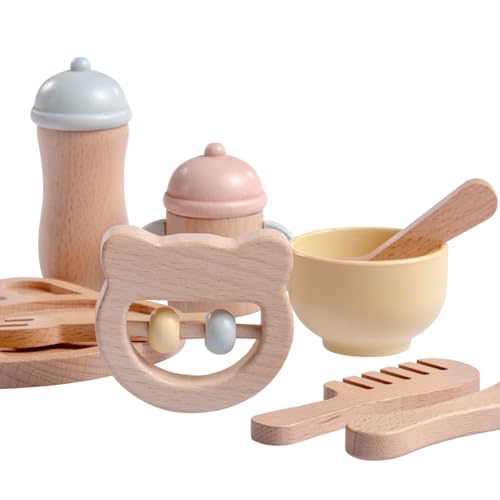 JC Toys Parfait Collection | Real Wood 10 Piece Baby's First Care Set | for Dolls and Stuffed Animals Ages 3+ | Twiggly Toys