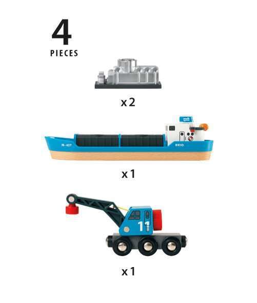 Brio World - 33534 Container Ship And Crane Wagon | Premium 4-Piece Kids Train Set Toy | Enhances Motor Skills & Creativity | Co