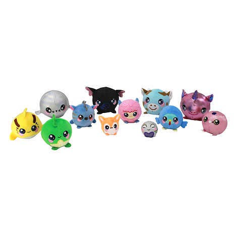Squeezamals Plush Toy Vending Machine Set - 12 Mini Stuffed Animals, Aqua, Platinum Collection, Includes 3.5", 2.5", and 1" Plushies