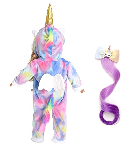 sweet dolly 18 Inch Doll Clothes Unicorn Onesie Pajamas Rainbow Color Hair Bow Clips Costume Fits 18 Inch Doll (Doll Not Include