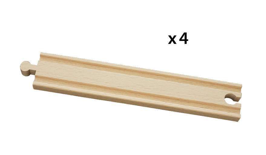 Brio World 33341-4 Piece Long Straight Wooden Train Tracks | Expandable & Compatible Railway Set | Engineered For Kids Ages 3 And Up | Fsc Certified Materials