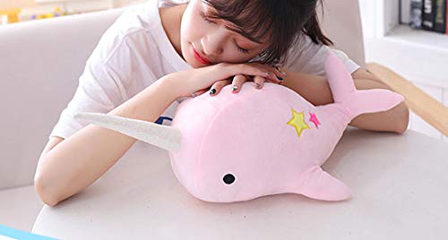 CASAGOOD Pink Narwhal Plush Toy - Medium Soft Whale Stuffed Animal for Babies and Kids