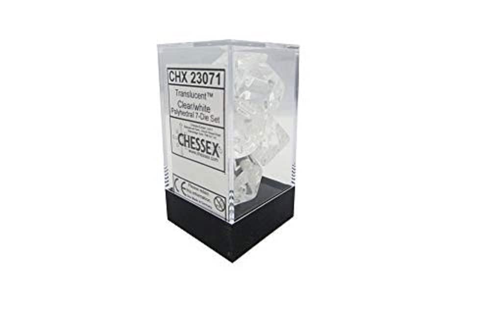 Chessex Manufacturing Chx23071 Cube Polyhedral Die, Translucent Clear & White - Set Of 7