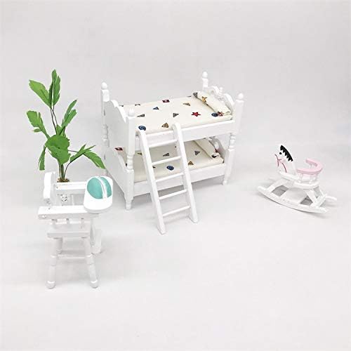 Sxfse Loft Bed, 1:12 Wooden Dollhouse Miniature Furniture Decor Bunk Bed With Ladder, Kids Children'S Bedroom Set Play Toy