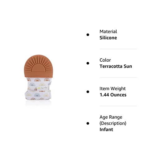 Itzy Ritzy Silicone Teething Mitt - Soothing Infant Teething Mitten With Adjustable Strap, Crinkle Sound And Textured Silicone To Soothe Sore And Swollen Gums, Terracotta Sun (Mitt8491)