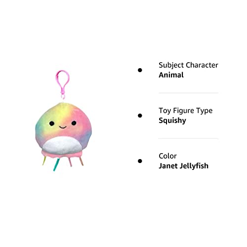 Squishmallows Official Kellytoy 3.5 Inch Clip On Bag Keychain Backpack Clips Squishy Soft Plush Toy Animal (Janet Jellyfish)