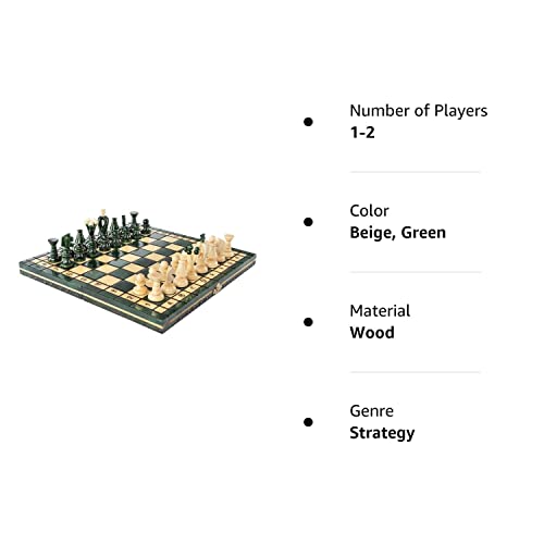 Chess And Games Shop Muba Beautiful Handcrafted Wooden Chess Set With Wooden Board And Handcrafted Chess Pieces - Gift Idea Products (12.5'' (32 Cm) Green)