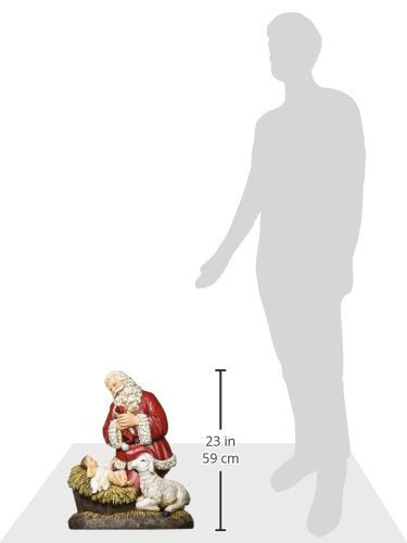 Roman Joseph'S Studio 24' H Slim Profile Santa Kneeling With Baby Jesus And Lamb, Tabletop Christmas Decoration