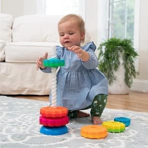 Fat Brain Toys SpinAgain - Multi Color Stacking & Spinning Toy for Toddlers, Model FA110-1, Made from Durable ABS Plastic