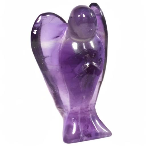 Sunyik Purple Amethyst Carved Guardian Angel Natural Crystal Pocket Statues Figurines 1.5''
