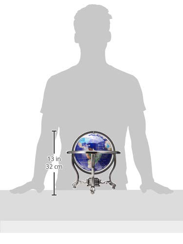 Unique Art 13-Inch Tall Table Top Blue Lapis Ocean Gemstone World Globe With Silver Tripod Stand