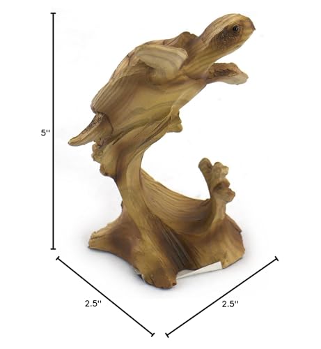 Wondermolly Marine Life Swimming Sea Turtle On Woodlike Figurine