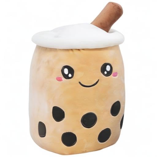 MMguai 14 inch Cute Big Boba Tea Plush Soft Hugging Pillow,Large Brown Pearl Milk Tea Stuffed Animals Toy for Girls Boys Birthda