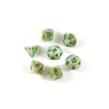 Chessex Dice Set - 10mm Marble Green/Dark Green Plastic Polyhedral Dice Set - Dungeons and Dragons D&D DND TTRPG Dice - Includes
