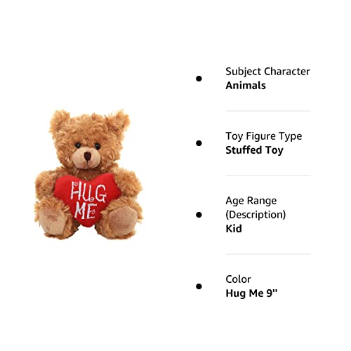 Plushland Stuffed Mocha Heart Bear - Plush Bear Toy For Kids & Adults - Embroidered Heart Pillow - Brown- 9 Inches (Hug Me 9'')