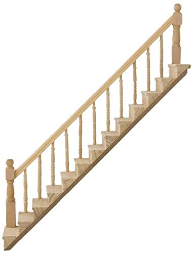 Miniature Stairs 1:12 Scale Dollhouse Furniture Wooden Handrail Diy Unpainted Staircase Dollhouse Accessories Pre-Assembled Steps Model (Right-Handrail)