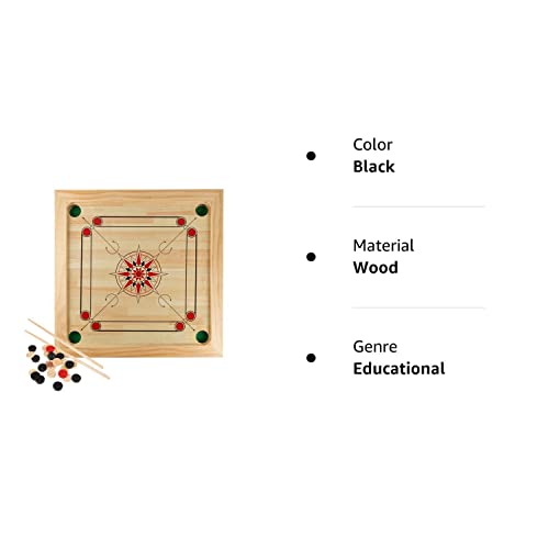 TMG Deluxe Wooden Carrom Table Game Set - Large Size, Black, Includes Cue Sticks, Coins, Queen, and Striker