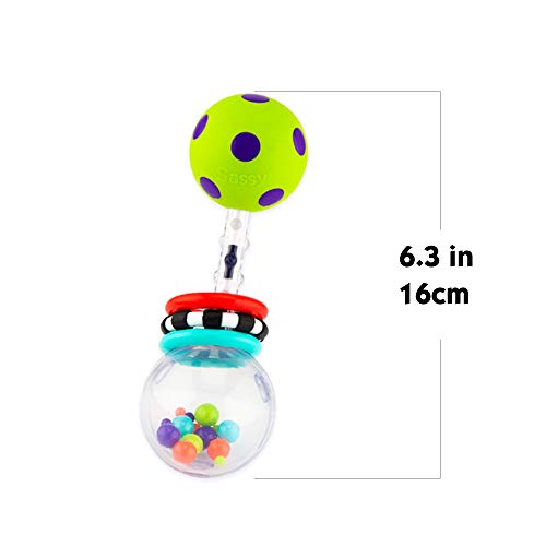 Sassy Spin Shine Rattle Toy - Developmental Plastic Rattle, 1 Count, Colors May Vary, Model 80016