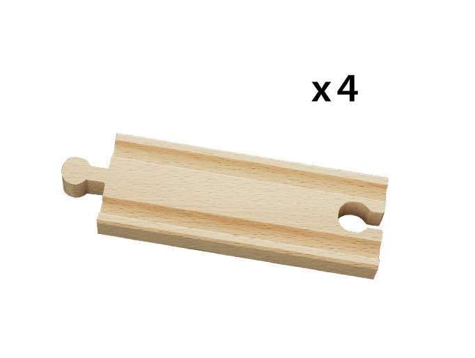 BRIO World 33334 - Premium Short Straight Tracks - 4 Piece Wooden Train Toy Set for Kids | Enhances Motor Skills | FSC-Certified