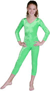 Girls Velvet Unitard Lime - Small 5-6