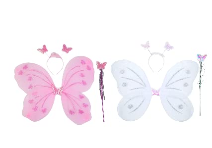 Ak Anolihk Net Fairy Butterfly Wings Costume For Baby Girl (1Pc Pink & 1Pc White)