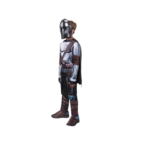 Star Wars The Mandalorian Official Youth Halloween Costume - Padded Jumpsuit With Gloves, Detachable Cape, Plastic Mask (M) Mult