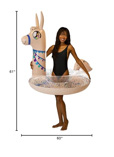 PoolCandy Inflatable Animal Pool Tubes & Swim Rings (Llama Glitter Filled 48 inch Pool Tube Swim Ring)