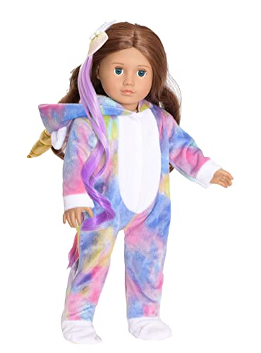 sweet dolly 18 Inch Doll Clothes Unicorn Onesie Pajamas Rainbow Color Hair Bow Clips Costume Fits 18 Inch Doll (Doll Not Include