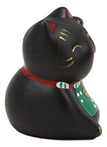 Ebros Japanese Good Luck And Fortune Charm Beckoning Cat Maneki Neko With Baby Bib Miniature Ceramic Figurine 2.5' Tall Welcoming Lucky Cats Symbol (Black Maneki Neko)