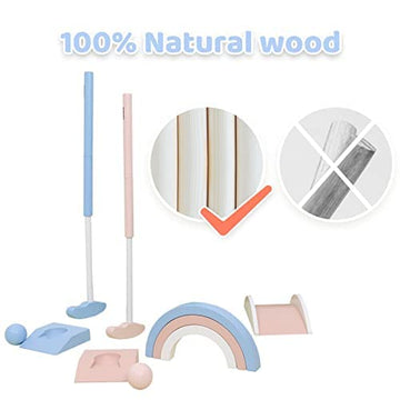 Asweets Mini Wooden Golf Set For Kids 3-12 Age,Macaroon Toddler Mini Golf Clubs,Children Putters For Golf Game,Idea Gift For Boy