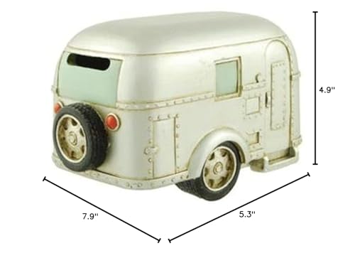 RV Collectibles Coin Bank, Silver Vintage Travel Trailer Camper, 6.5-inch