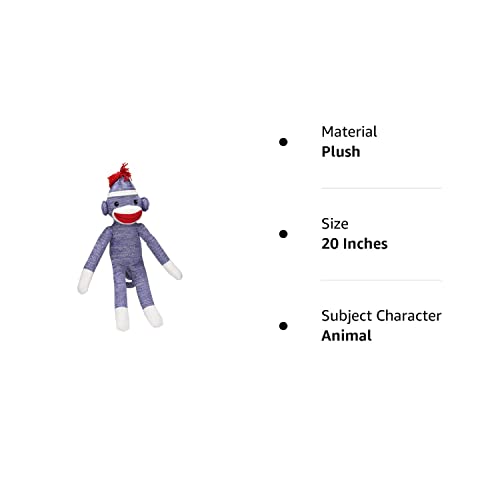 Plushland Adorable Blue Sock Monkey, The Original Traditional Hand Knitted Stuffed Animal Puppet 20 Inches