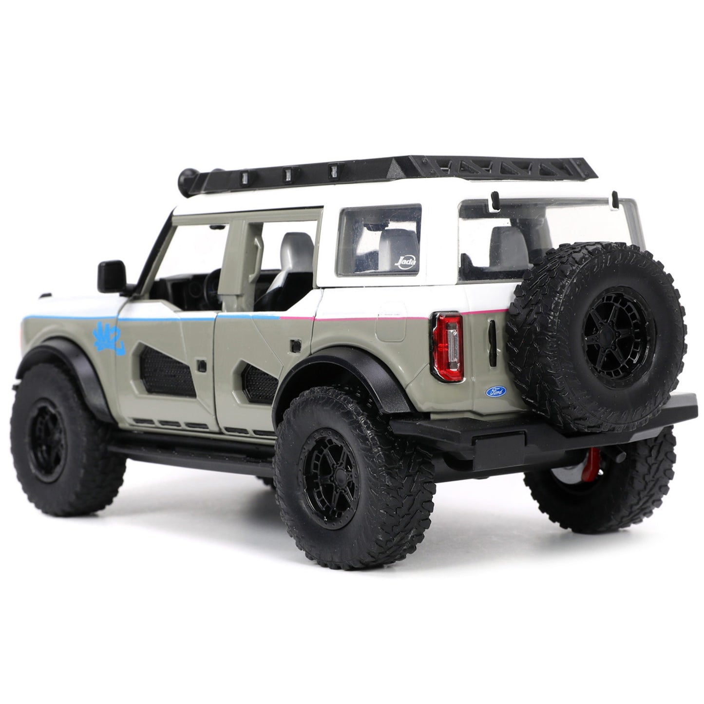 2021 Ford Bronco Gray And White With Matt Black Hood With Roof Rack ''M2 Motoring'' ''Just Trucks'' Series 1/24 Diecast Model Ca