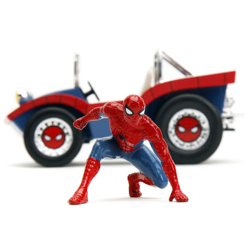 Dune Buggy Red and Blue with Graphics and Spider-Man Diecast Figure Marvel Spider-Man 1/24 Diecast Model Car by Jada