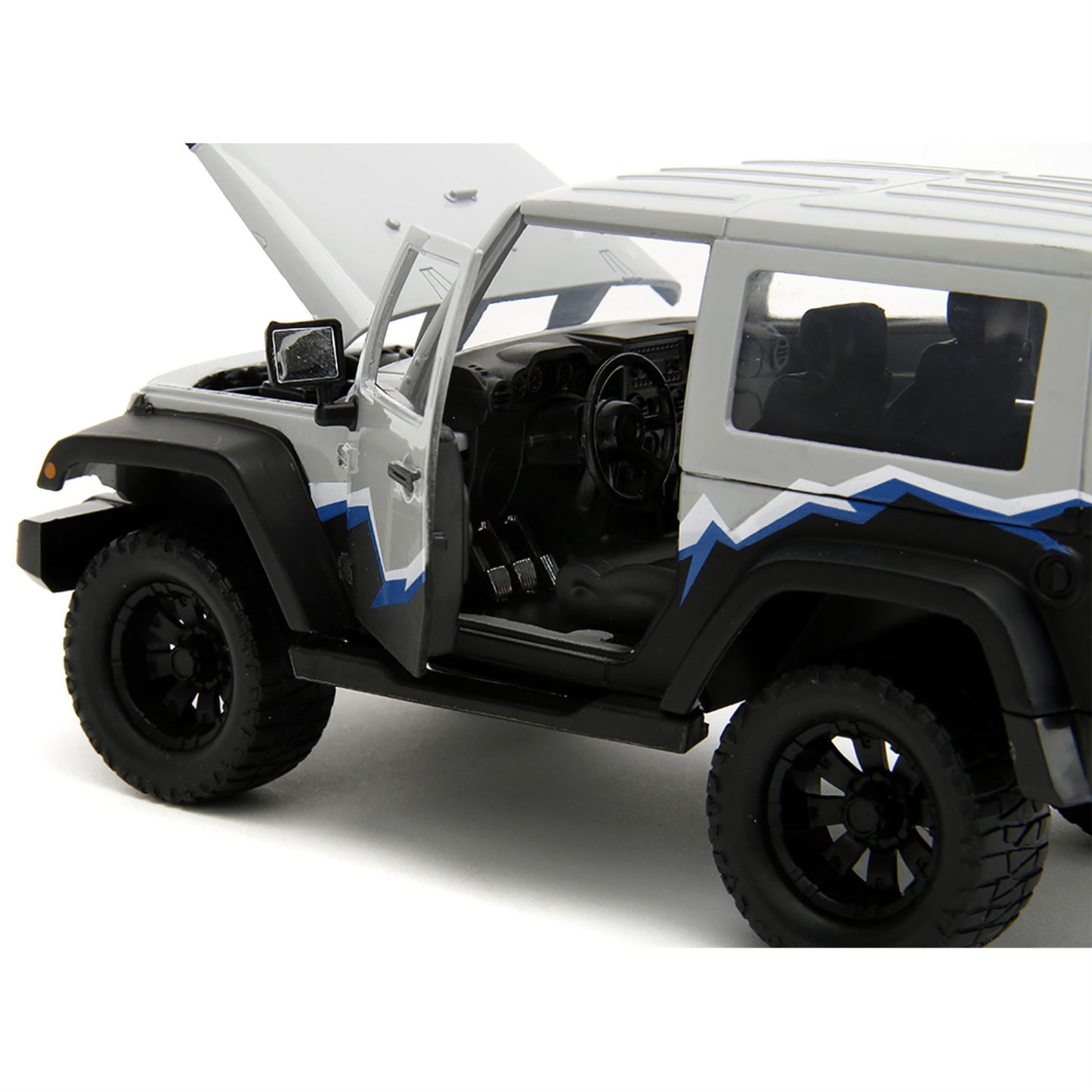2007 Jeep Wrangler Gray and Black with Blue and White Stripes with Extra Wheels ''Just Trucks'' Series 1/24 Diecast Model Car by