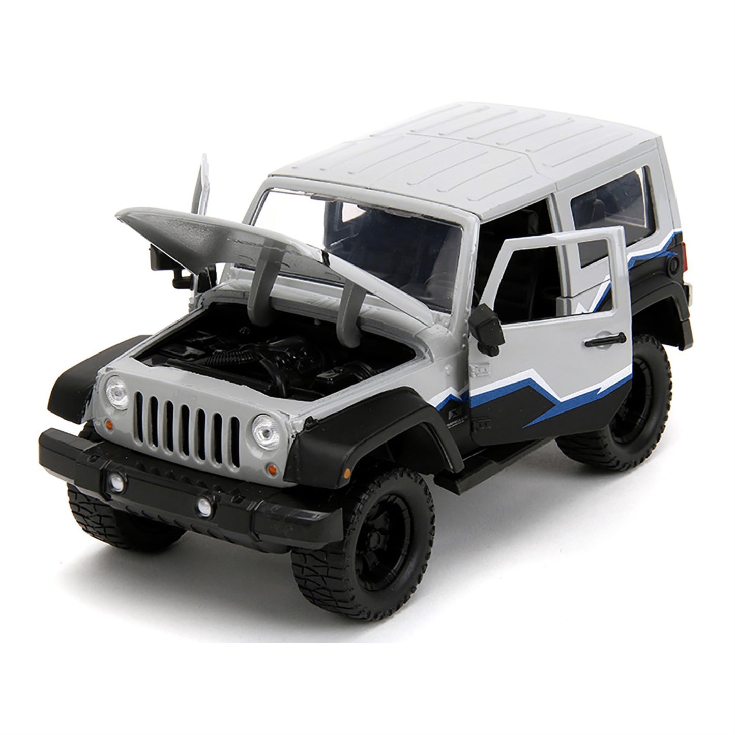 2007 Jeep Wrangler Gray and Black with Blue and White Stripes with Extra Wheels ''Just Trucks'' Series 1/24 Diecast Model Car by