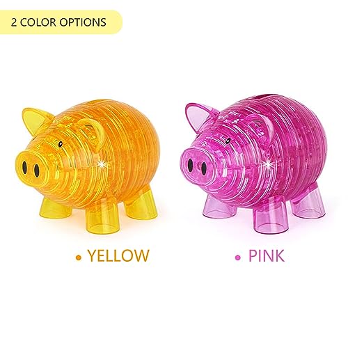 Btyyihex 3D Crystal Pig Puzzle, Functions As A Piggy Bank, Crystal Puzzle Brainteasers For Puzzlers Ages 16 And Up, 94Pcs (Pink)